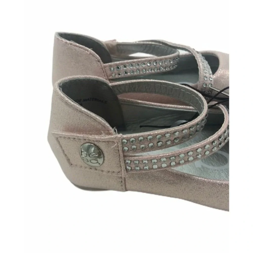 Bebe Girls Rose Gold Metallic‎ Rhinestone Dress Shoes Size 7 Toddler
